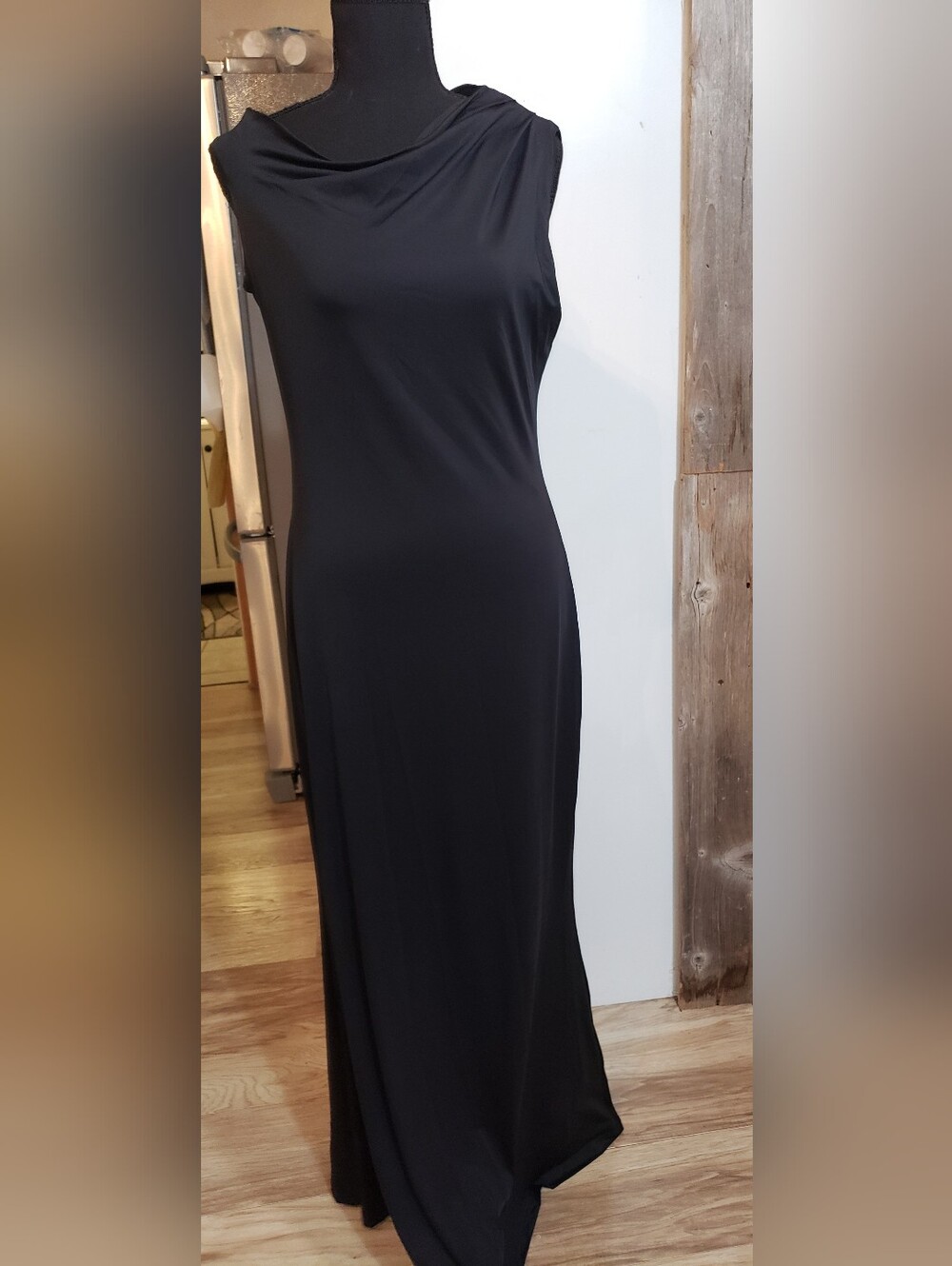 Princess Polly Size 10 Long Elegant Evening Dress Black Heavy Draped Cowl Neck